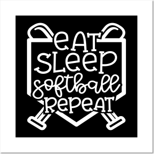 Eat Sleep Softball Repeat Cute Funny Posters and Art